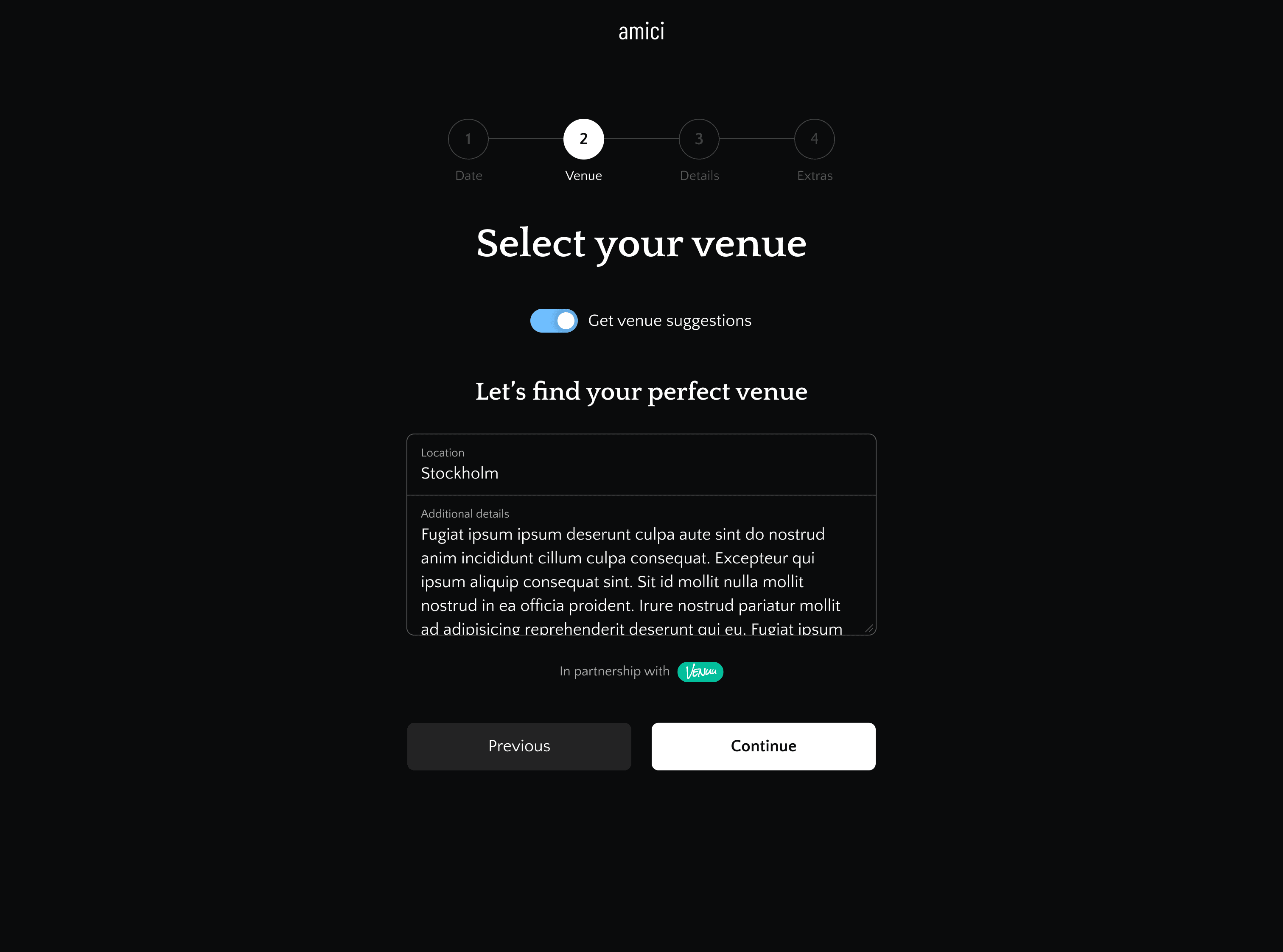 Request form - venues