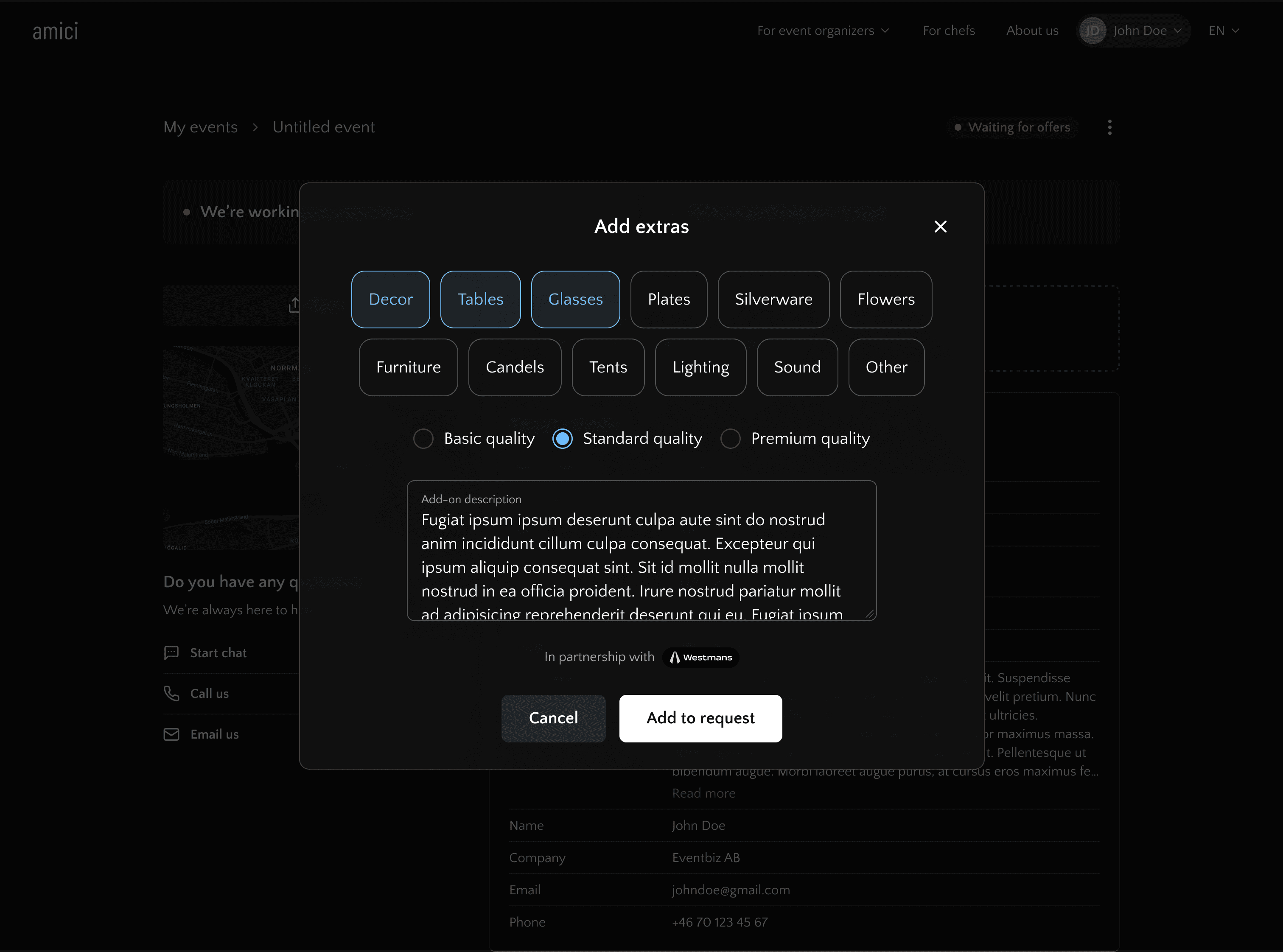 Add extras-modal