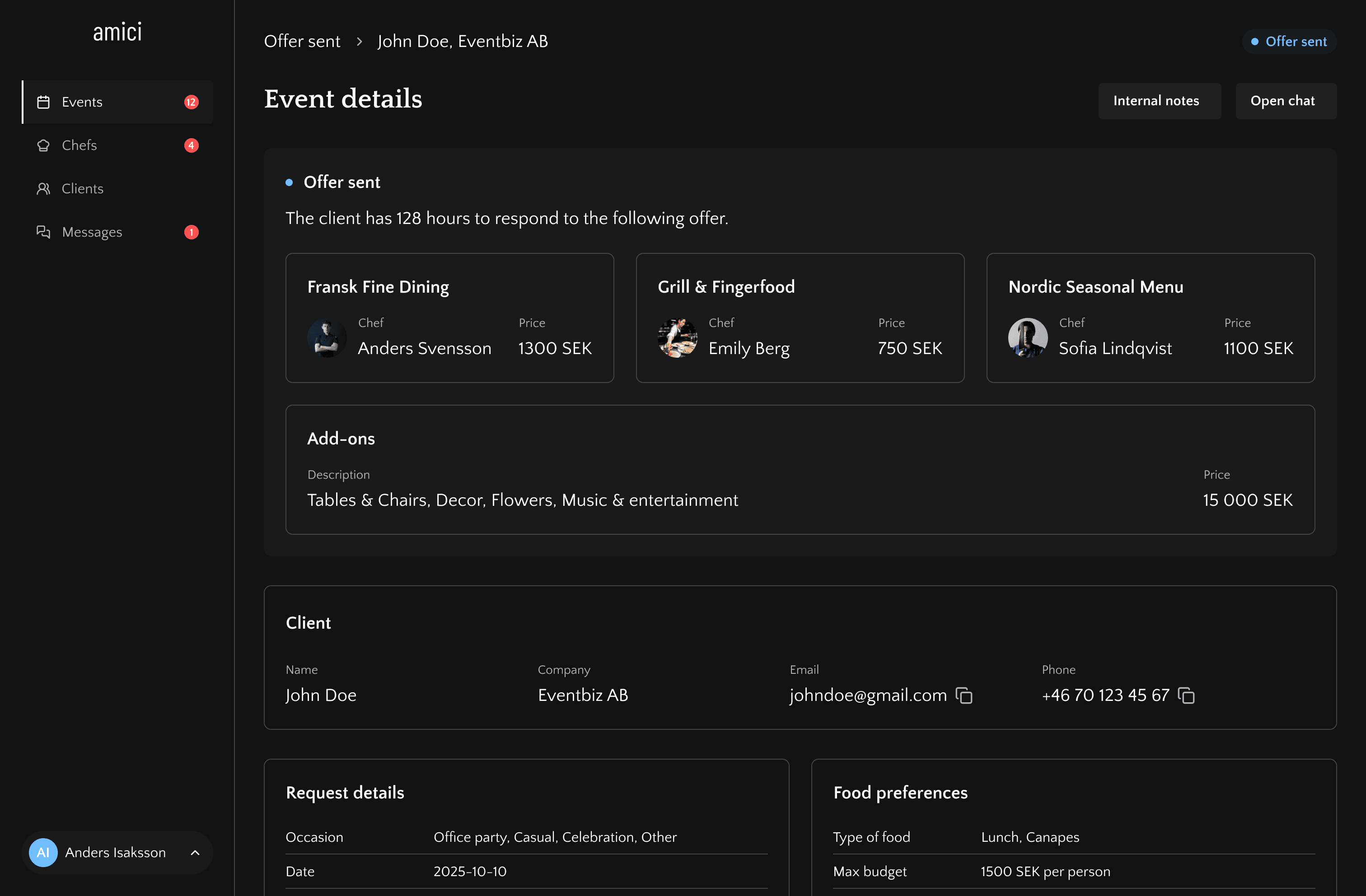 Event details page