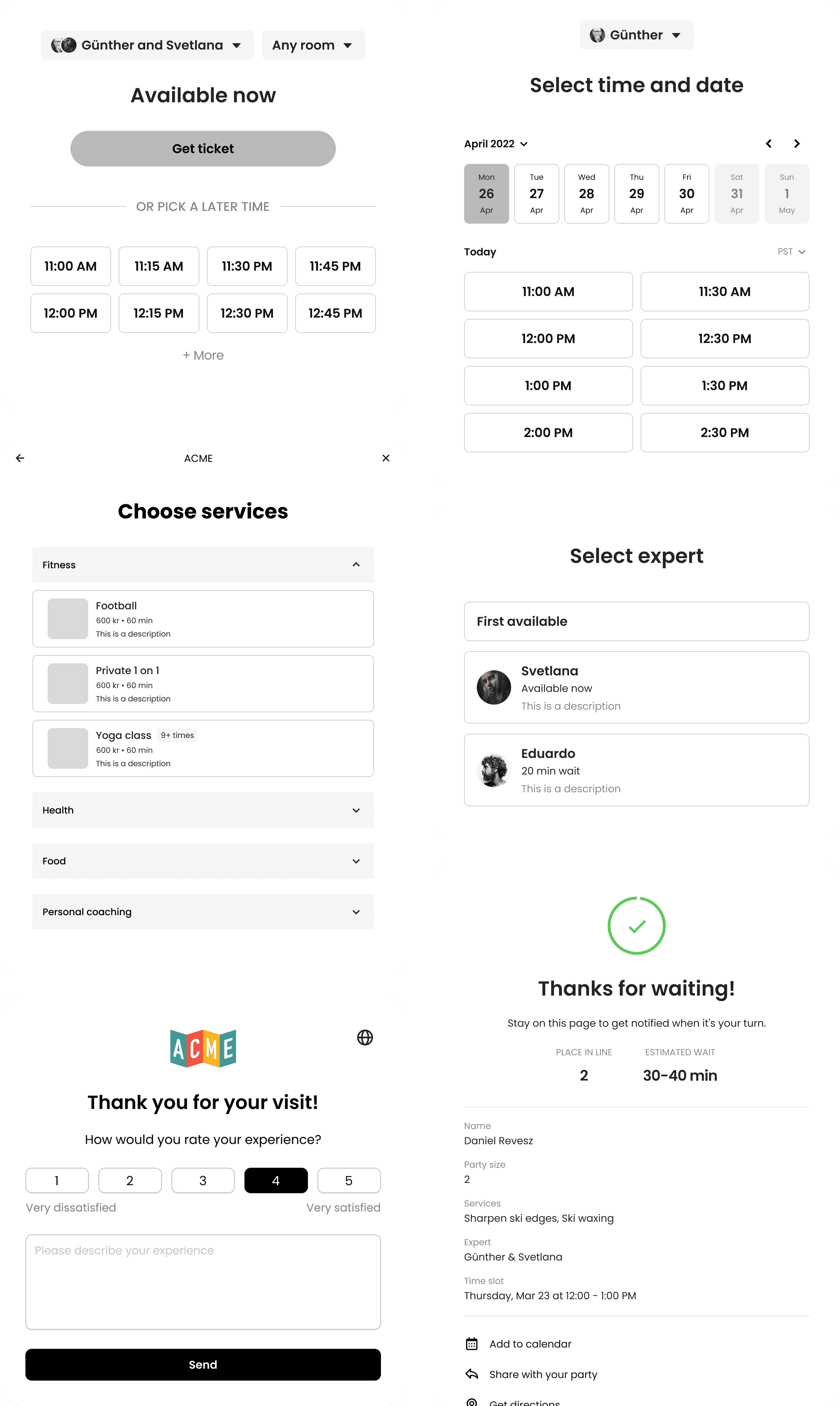 Design of key booking and waitlist pages