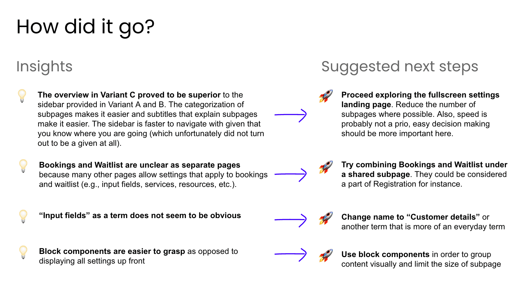 Insights from the testing