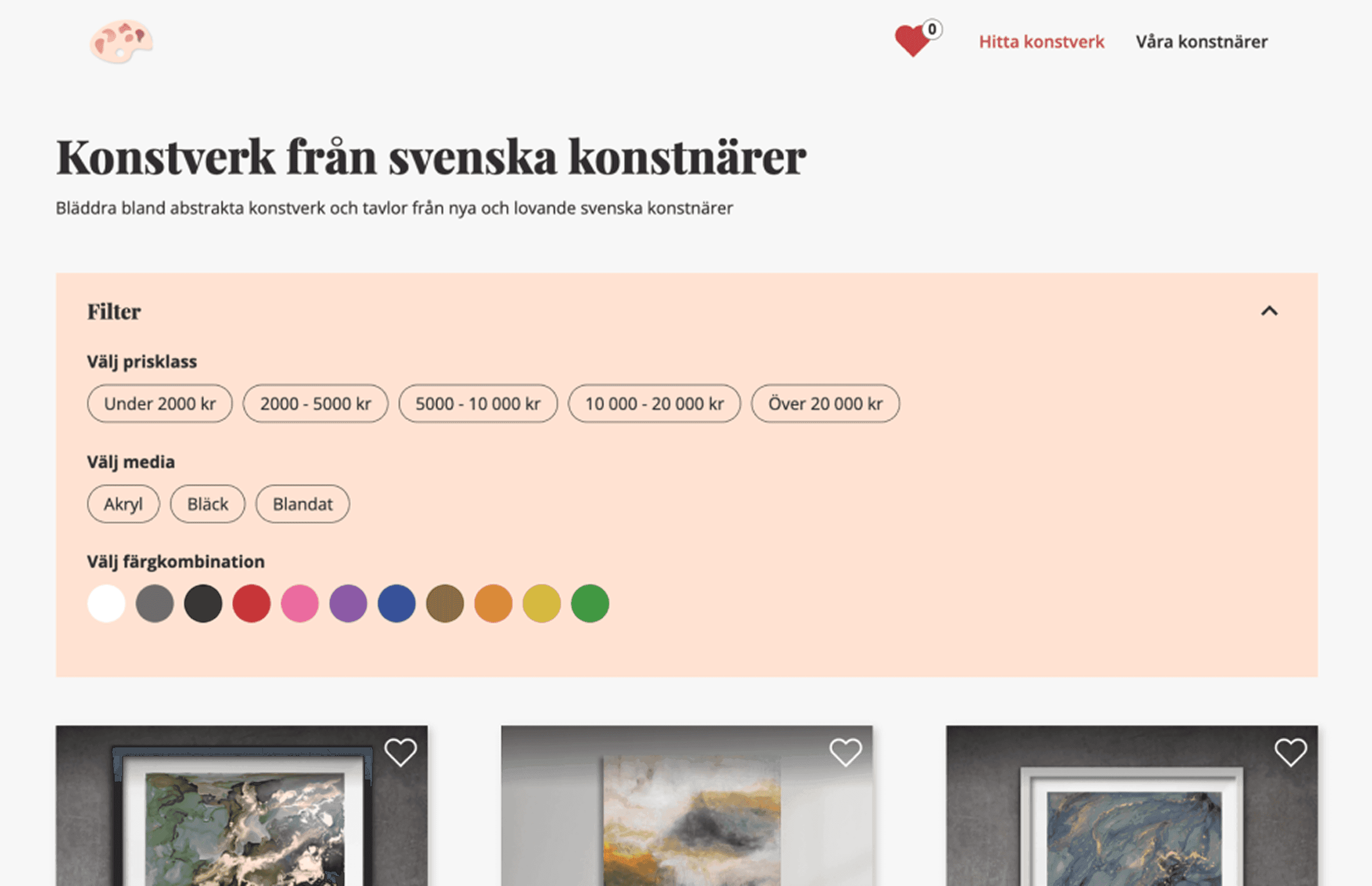 Filtering options for finding the right art