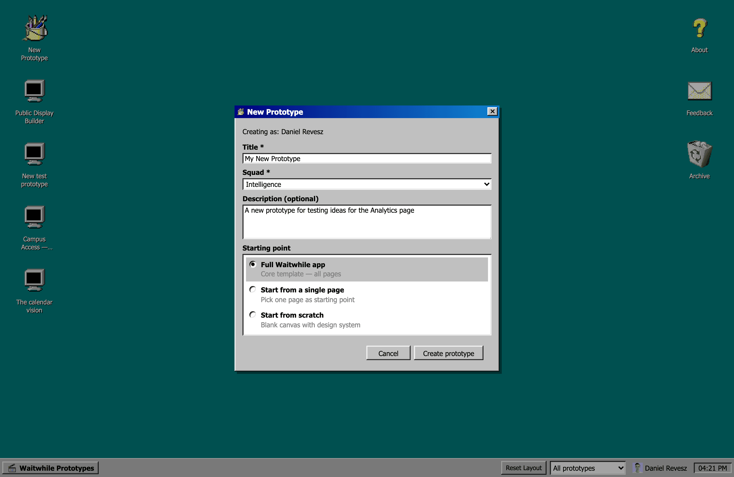 The New Prototype modal