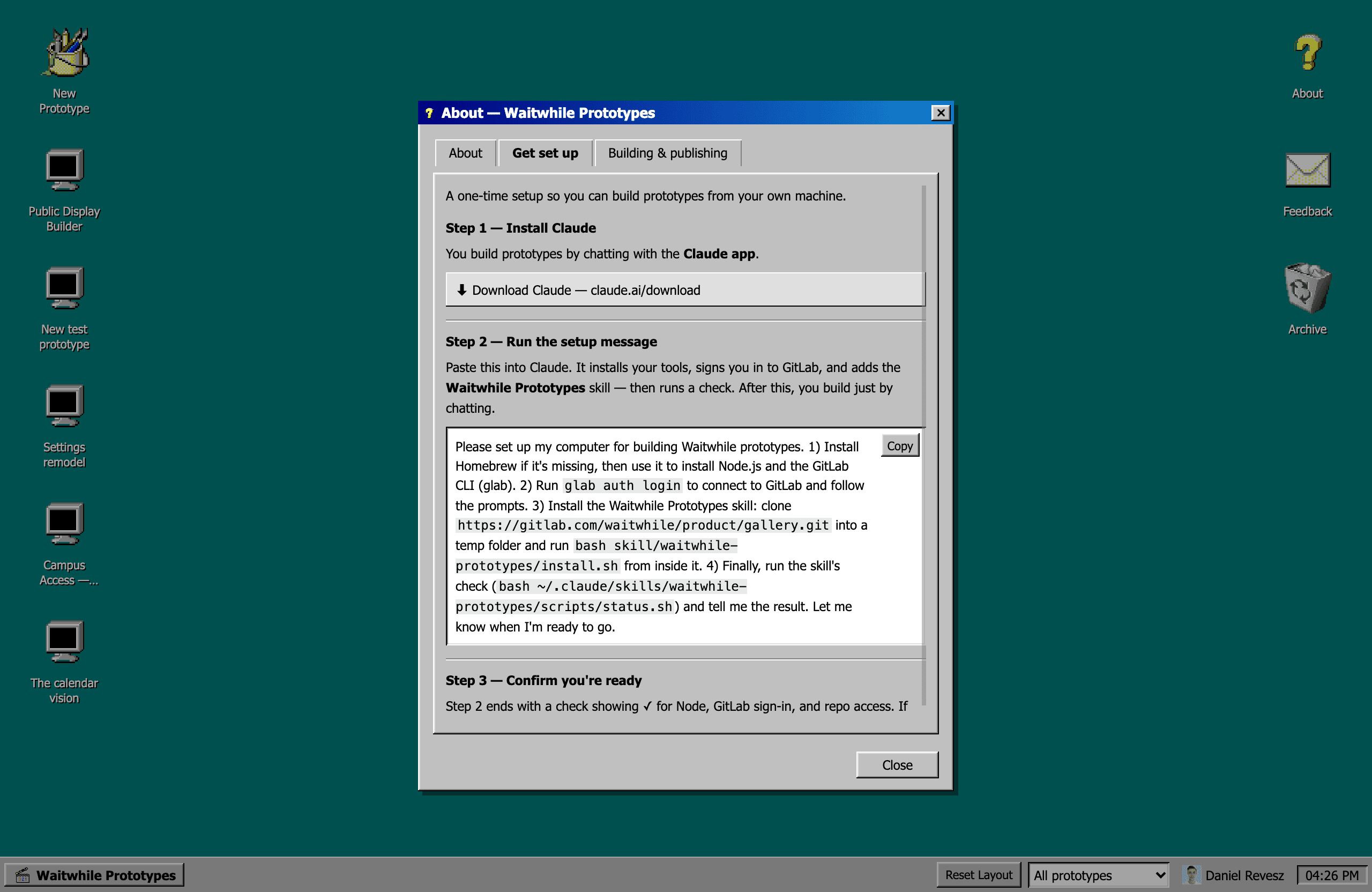 The built-in setup guide