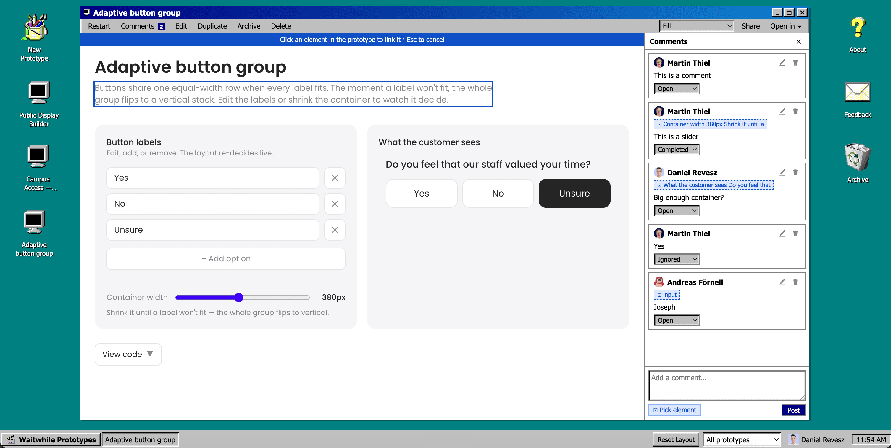 Commenting on a specific element in a prototype