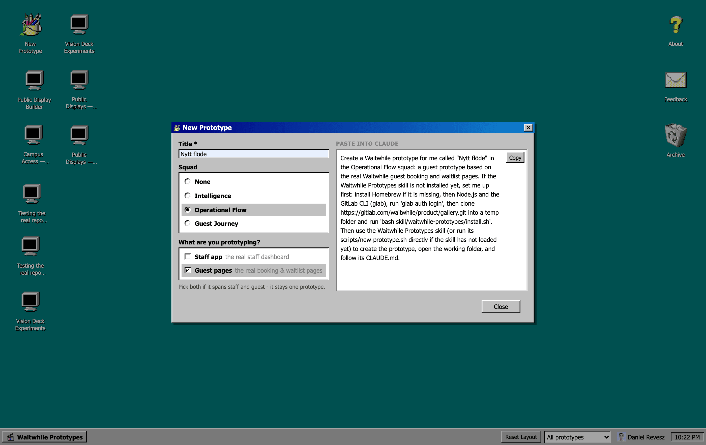 Picking what to prototype; the gallery builds the prompt
