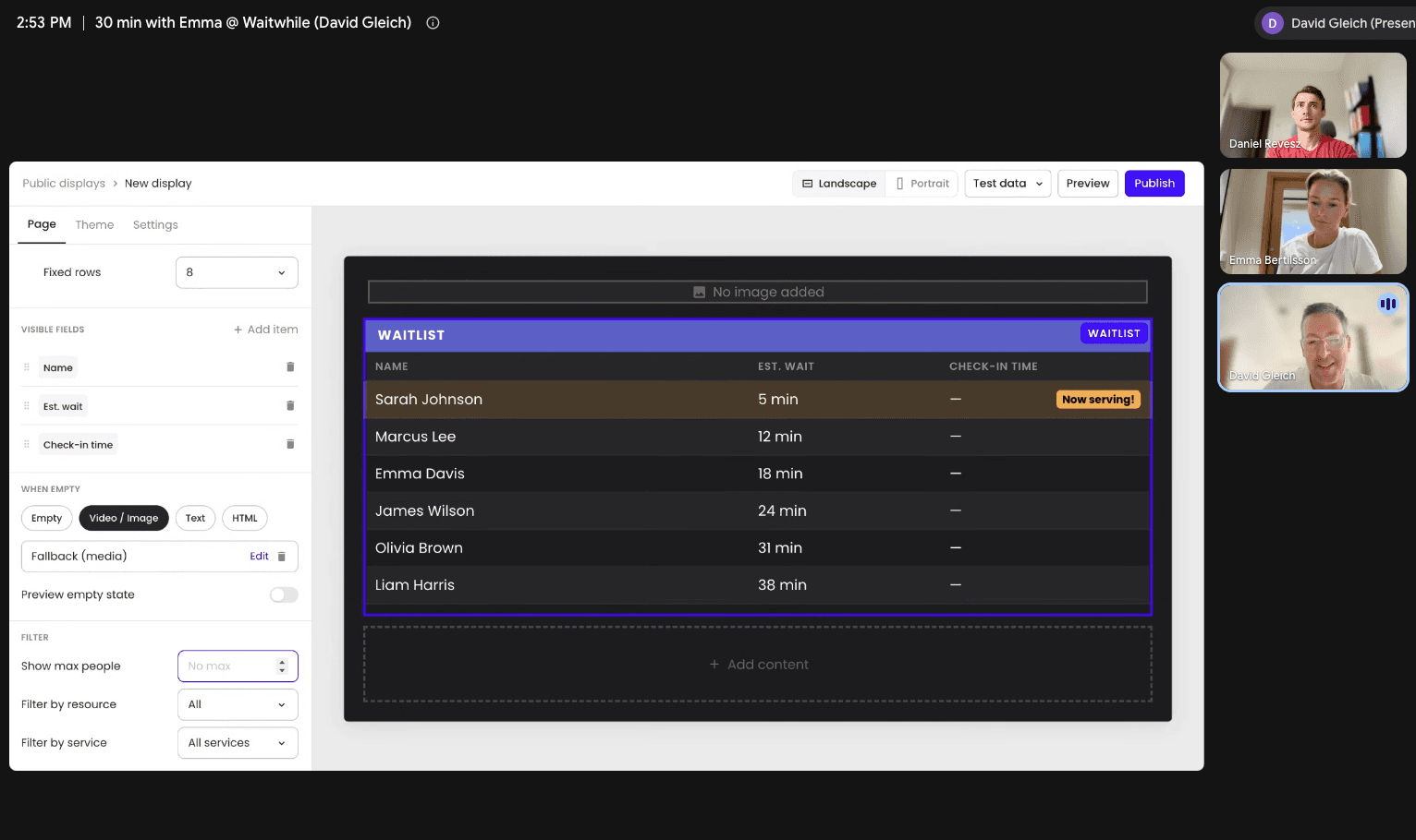 A live user test of a prototype with an enterprise customer