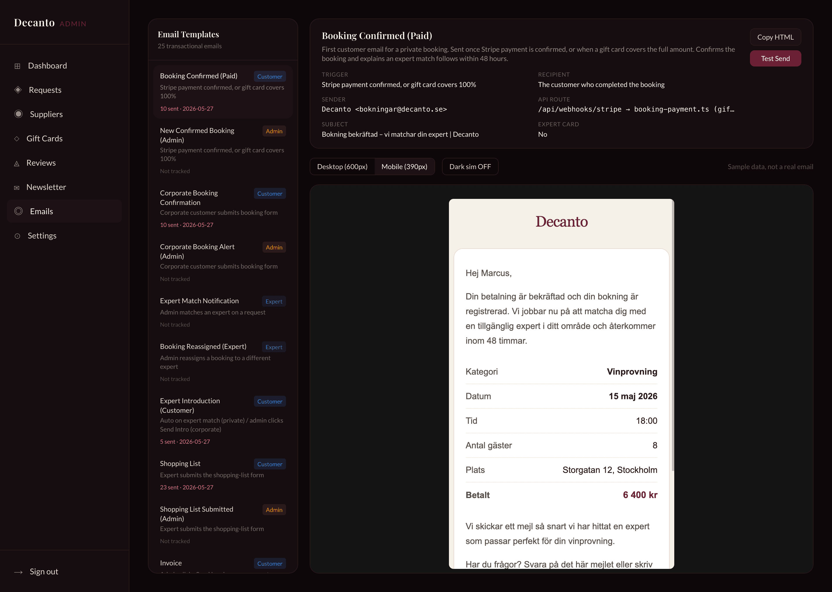 The transactional email dashboard.